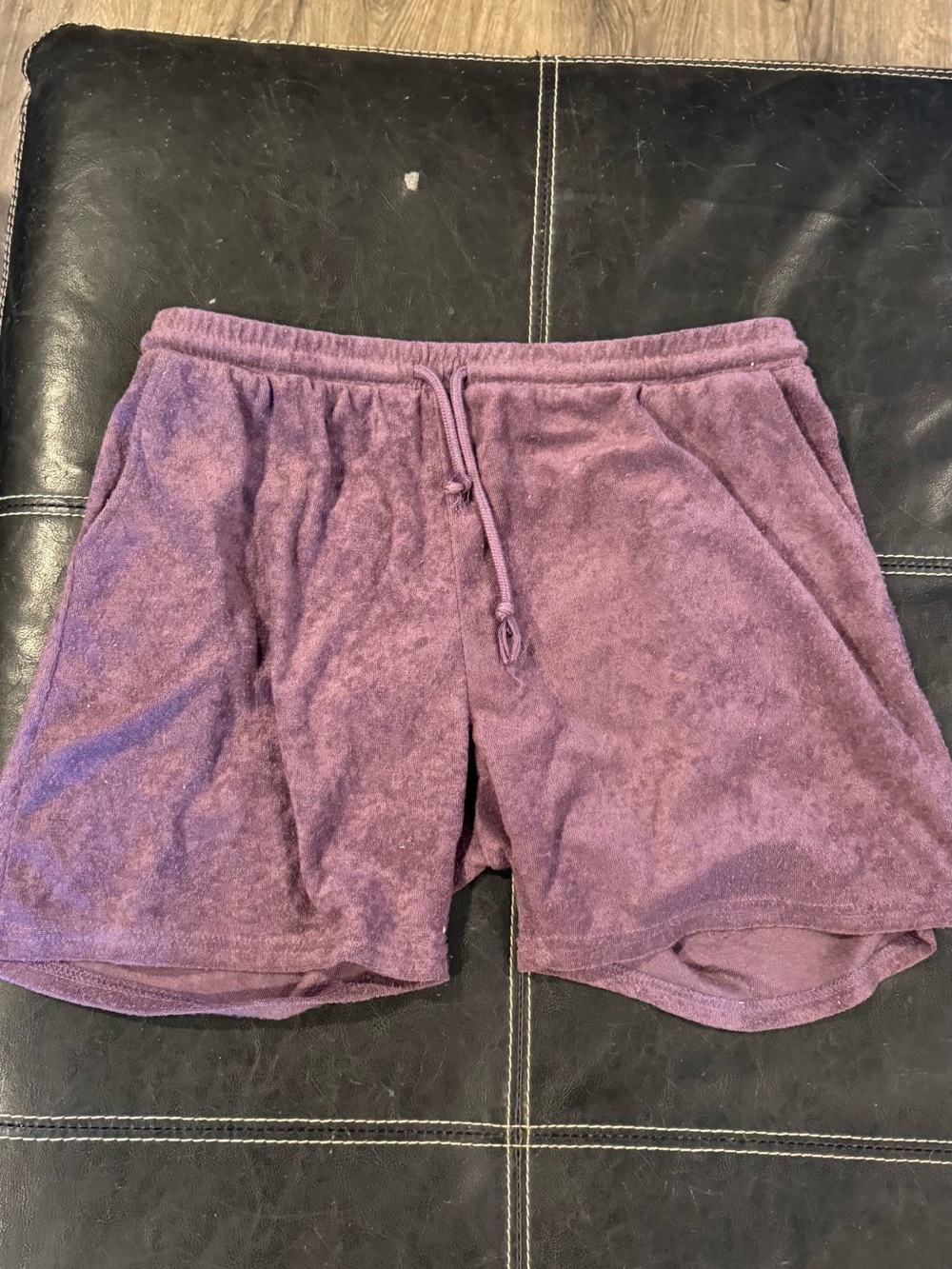 Plum Terry Cloth Drawstring Shorts